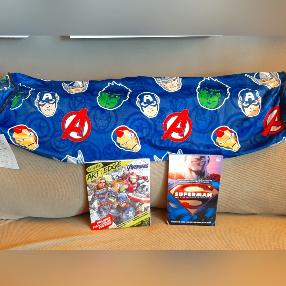 Superhero Gifts etc Avengers Pillow, Colouring book Superman book